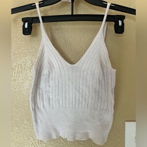 Elegant Cream Ribbed Knit Tank Top